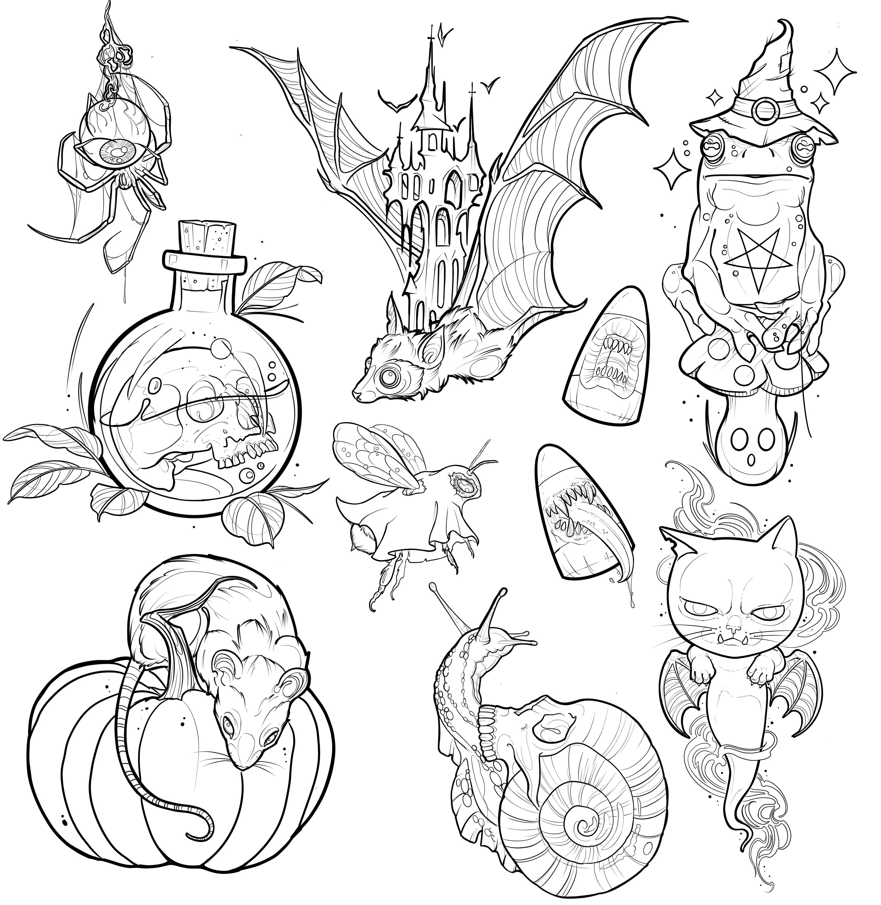 10 High-quality Tattoo Flash Designs - Stencil Ready Digital