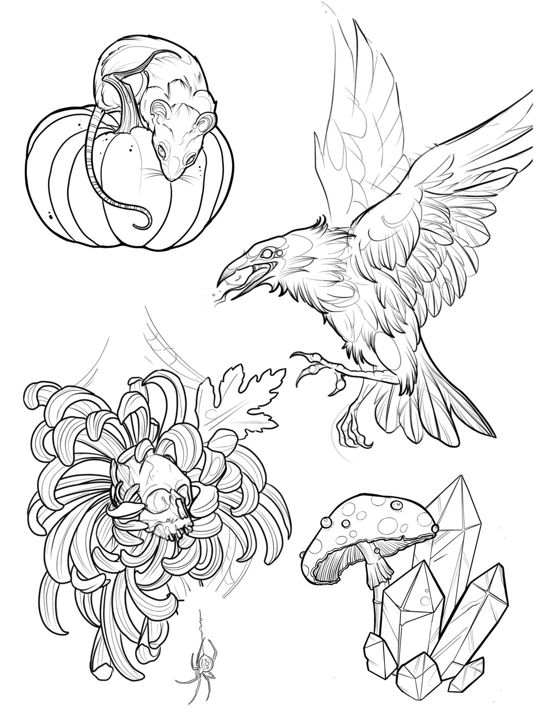 4 High-quality Tattoo Flash Designs - Stencil Ready Digital Downloads ...