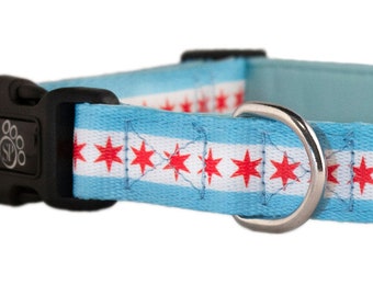 Chicago Flag Dog Collar - Adjustable Dog Collar - Comfort Soft Dog Collar - Chicago Style Dog Collar - Chicago Pet Products - Chicago dog