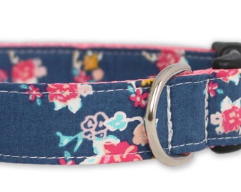 Flower Dog Collar - Aurora Dog Collar - Blue Dog Collar - Floral Dog Collar - Navy flower dog collar - spring dog collar - girl dog collar