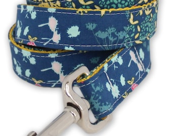 Floral Dog Leash - Navy Floral Dog Leash - Yellow Flower Dog Leash - Dog Lead - Nora Dog Leash - Blue dog leash - fabric leash