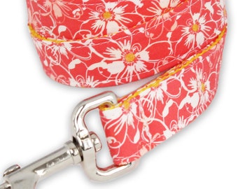 Floral Dog Leash - Salmon Daisy Fabric, Durable Stylish Lead