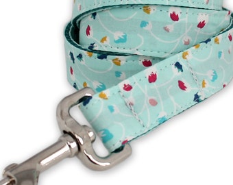 Teal Floral Dog Leash - Designer Fabric, Durable Nylon Webbing