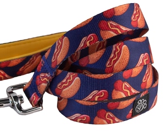 Hot Dogs Dog Leash - Chicago Pet Products - Hot Dog lead - Chicago dog lover gift - Chicago pet leash - Soft handle dog leash