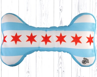 Chicago Flag Bone Dog Toy - Chicago Pet Products - Chicago dog gift - Bone shaped dog toy with squeaks - Handmade dog toy - Chicago dogs