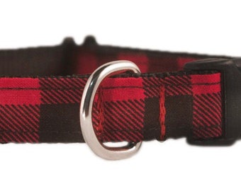 Red and Black Buffalo Check Dog Collar