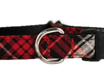 Red and Black Holiday Plaid Dog Collar