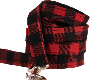 Red and Black Buffalo Check Dog Leash