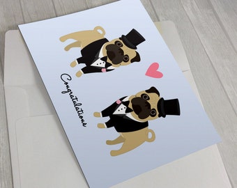 2 Grooms Trouwkaart-Trouwkaart-Wedding pugs wenskaart-kaart voor bruiloft-mopshond Lover Card-Gay Wedding Card-hetzelfde geslacht bruiloft