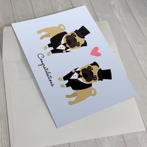 Cartão de casamento para 2 noivos - Cartão de casamento - Cartão de felicitações de pugs de casamento - Cartão para casamento - cartão de amante de pug - cartão de casamento gay - casamento do mesmo sexo