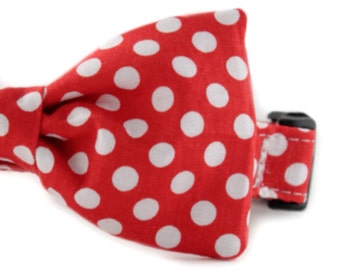 Red Bow Tie Dog Collar - Red and White Polka Dot Bow Tie Dog Collar - Red Dot Bowtie Dog Collar- red white bow tie dog collar