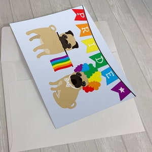 Cartão de felicitações do Orgulho Pugs - Cartão do Orgulho Gay - Cartão de felicitações Pug - Cartão de felicitações com bandeira do arco-íris - Cartão de amante de pug - Cartão de felicitações LGBT
