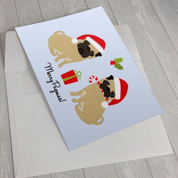 Merry Pugmas Pug Christmas Card - Funny Pug Card - Pug Greeting Card - dog holiday card - note card - cute dog cards - christmas card set