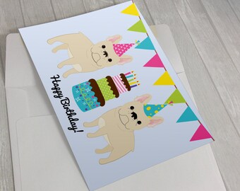 Birthday Card - French Bulldog Birthday Card - French Bulldog lover card - French Bulldog with birthday hat -French Bulldog gift