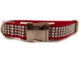 Bling Dog Collar - Crimson Bling Dog Collar - Red Bling Dog Collar - Adjustable Dog Collar
