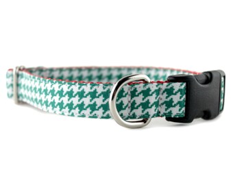 Green Dog Collar - Green and White Houndstooth Dog Collar - Green Dog Collar - Houndstooth Pet Collar - Holiday Collar - Christmas Collar