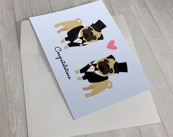 2 Grooms Trouwkaart-Trouwkaart-Wedding pugs wenskaart-kaart voor bruiloft-mopshond Lover Card-Gay Wedding Card-hetzelfde geslacht bruiloft
