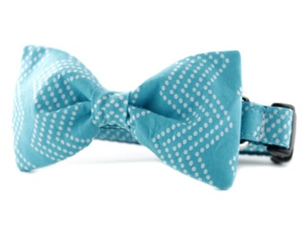 Teal Bow Tie Dog Collar - Aqua Splash Chevron Bow Tie Dog Collar - Teal Bow Tie Dog Collar - bowtie dog collar- blue dog collar