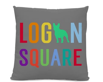 Logan Square French Bulldog Gray Pillow - Logan Square Home Decor - Frenchie pillow - Chicago pillow - Chicago Neighborhood - Dog Pillow