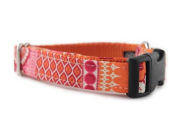 Orange Dog Collar - Orange and Pink Patterned Dog Collar - Ishya In Orange Dog Collar - Adjustable Collar - Collar for Girl - collar for dog