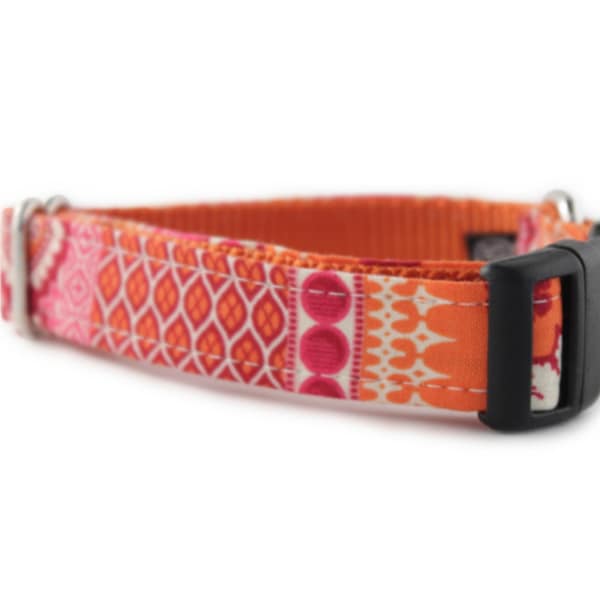 Orange Dog Collar - Orange and Pink Patterned Dog Collar - Ishya In Orange Dog Collar - Adjustable Collar - Collar for Girl - collar for dog