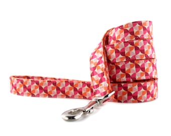 Dog Leash - Orange Pink and White Geometric Shape Dog Leash - Dog Lead - Fabric Dog Lead - Dog Leash for Girl Dogs