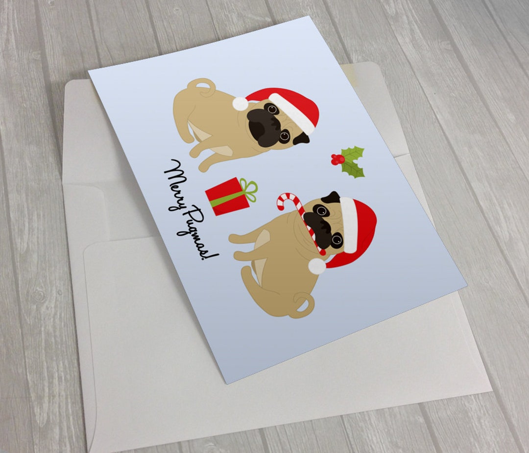 Merry Pugmas Pug Christmas Card - Funny Pug Card - Pug Greeting Card ...