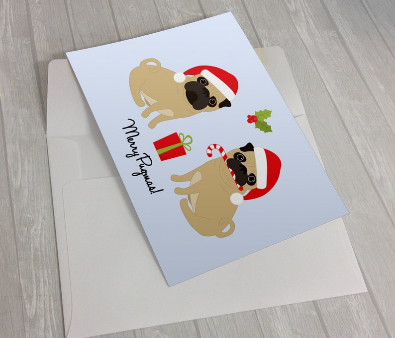Merry Pugmas Pug Christmas Card - Funny Pug Card - Pug Greeting Card ...