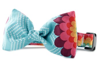 Turquoise Bow Tie Dog Collar - Aqua Splash Bow Tie Dog Collar - Teal Bow Tie Dog Collar -  bowtie dog collar - flower bowtie