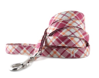 Raspberry and Orange Plaid Dog Leash