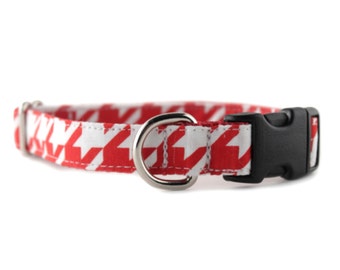 Houndstooth Dog Collar - Red and White Houndstooth Dog Collar - Red Dog Collar - Houndstooth Pet Collar - Holiday Collar - Christmas Collar