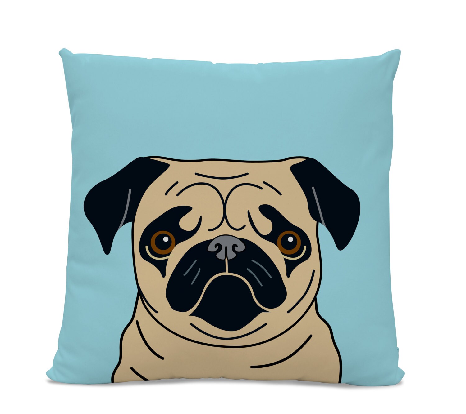 Pug Pillow Fawn Pug on Blue Pillow Modern Home Decor Etsy