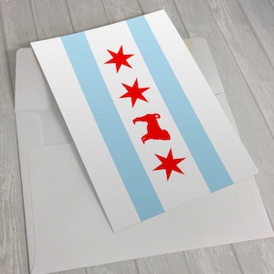 Cartão - Cartão Pug - Bandeira de Chicago Cartão - Bandeira de Chicago Cartão Pug - notecard para cães - caixa de cartões
