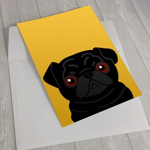 Cartão Pug - Cartão Pug Preto - Cartão para amantes de pug - Cartão para amante de cães - notecard para amantes de cães - Cartão para amantes de Pug