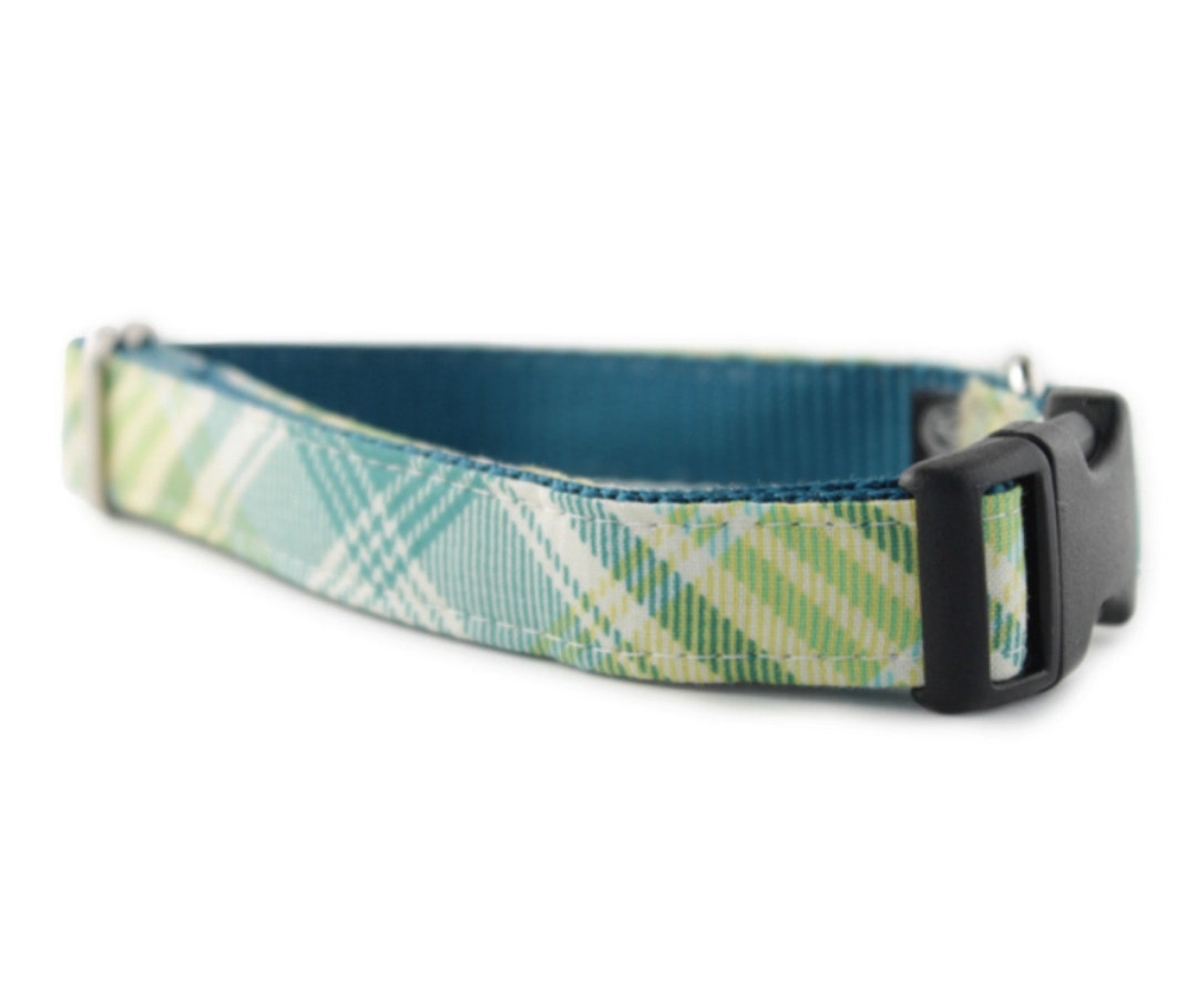 Teal Blue Yellow Plaid Dog Collar Garden Plaid Dog Collar Etsy