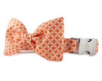 Orange Bow Tie Dog Collar - Orange and White Polka Dot Bow Tie Dog Collar - Tangerine Tiny Dot Bowtie Dog Collar