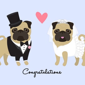 Wedding Card Wedding Pugs Greeting Card Card for wedding pug lover card bride and groom pugs wedding gift box of wedding cards image 2