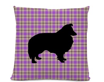 Sheltie Pillow - Plaid Sheltie Silhouette Pillow - Purple Plaid Pillow - dog home decor - Sheltie Decor - Dog Pillow