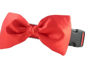 Red Bow Tie Dog Collar - Dog Bow Tie Collar - Wedding Attire for Dogs - dog wedding - red satin dog bow tie - formal dog bow tie