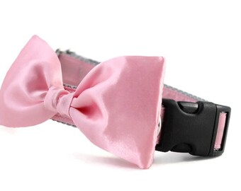 Pink Dog Bow Tie Collar - Bubblegum Pink Bow Tie Dog Collar - Wedding Attire for Dogs - Pink satin dog bow tie - Pink Dog Bow Tie