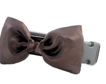 Brown Bow Tie Dog Collar - Dog Bow Tie Collar - Wedding Attire for Dogs - dog wedding - fall satin dog bow tie - formal dog bow tie