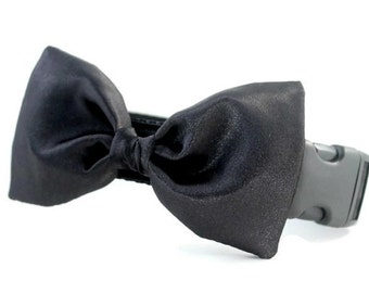 Black Satin Wedding Bow Tie Dog Collar - Wedding dog collar - dog ringbearer bow tie - formal dog collar - fancy dog collar - bowtie for dog