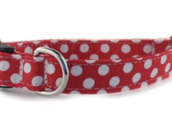 Red Dog Collar - Red and White Polka Dot Collar - Crimson Dot Dog Collar - Adjustable Collar - Sophisticated Pup - cute dog collar