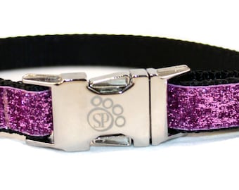 Fuchsia Dog Collar - Celebri-Pup Fuchsia Glitter Dog Collar - sparkly dog collar - glitter dog collar - metal buckle dog collar