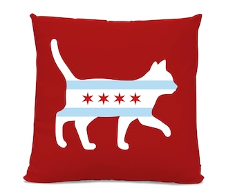 Chicago Flag Cat Pillow - Chicago Home Decor - Cat pillow - cat silhouette pillow - dog home decor - cat Lover Gift - Chicago cat lover gift