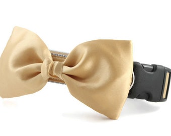 Collar del perro de la corbata del lazo del lazo del oro - collar de lazo del lazo del perro - vestido de boda para los perros - boda del perro - pajarita del perro de raso del oro - pajarita del perro formal