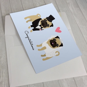 Cartão de casamento - Cartão de felicitações de pugs de casamento - Cartão para casamento - cartão de amante de pug - pugs de noiva e noivo - presente de casamento - caixa de cartões de casamento