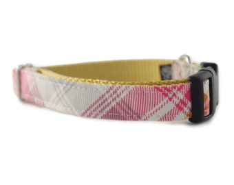 Collar de perro a cuadros rosa gris y amarillo - Jasper Plaid Dog Collar