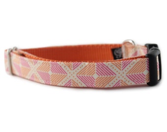 Dog Collar - Pink and Orange Geometric Shape Dog Collar - Ainsley in Orange Dog Collar - pink dog collar