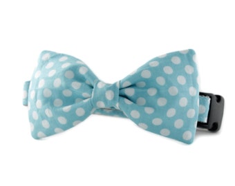 Blue Dog Bow Tie- Light Blue Polka Dot Bow Tie - Light Blue Dot Bowtie for dogs- Ice Blue white dog bow tie collar accessory